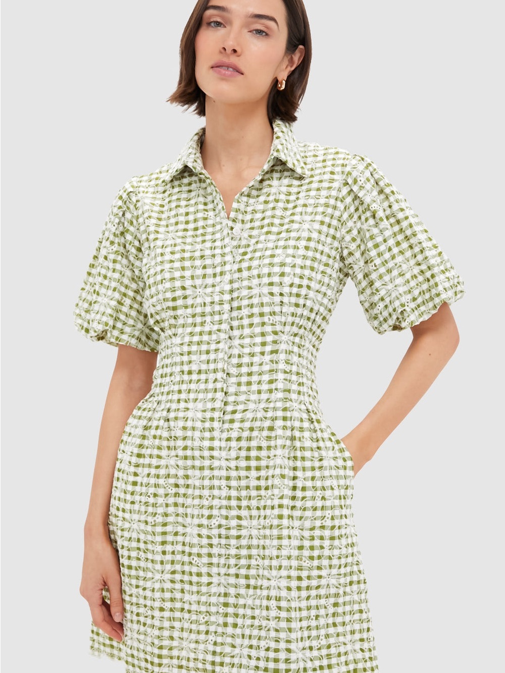 Tuckernuck Green and White Gingham Mini Delaney Dress